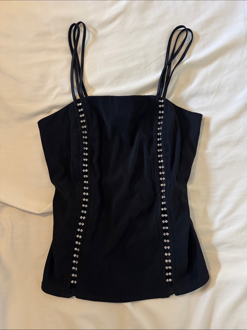 Black Sleeveless Beaded Strap Top and Skirt Set